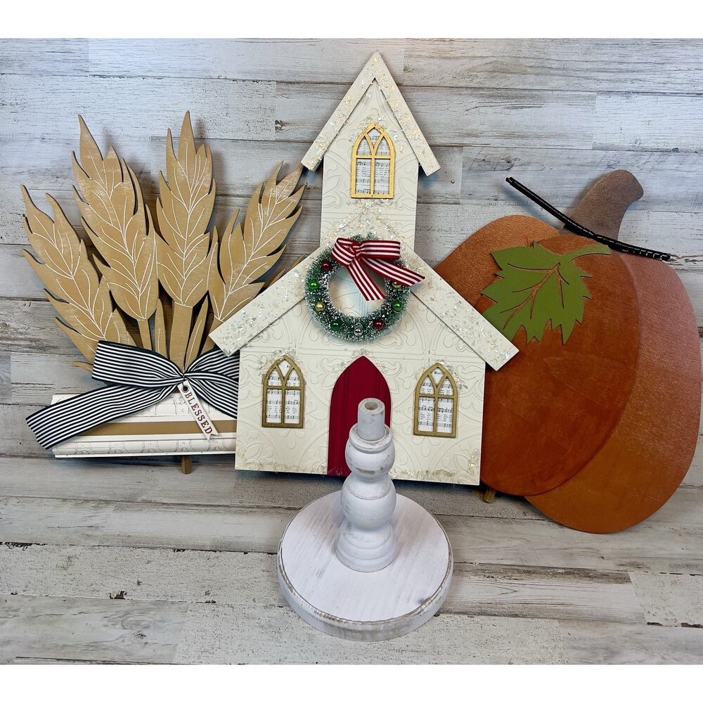 Glory Haus Wooden Stand And Toppers Harvest Pumpkin Christmas Country Decor